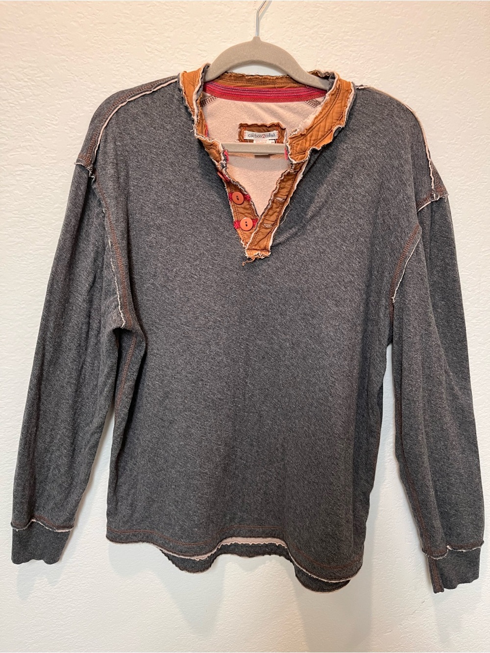 Carbon2Colbolt Men's Gray Layered-Collar Long Sleeve Cozy Shirt
